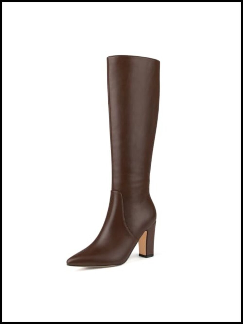 Women's Knee High Faux Leather Boots Block Heel Pointed Toe